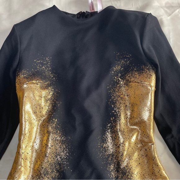 NEW! House of CB- Domenica Foil Long Sleeve Minidress Black Gold Size Medium - Picture 3 of 9